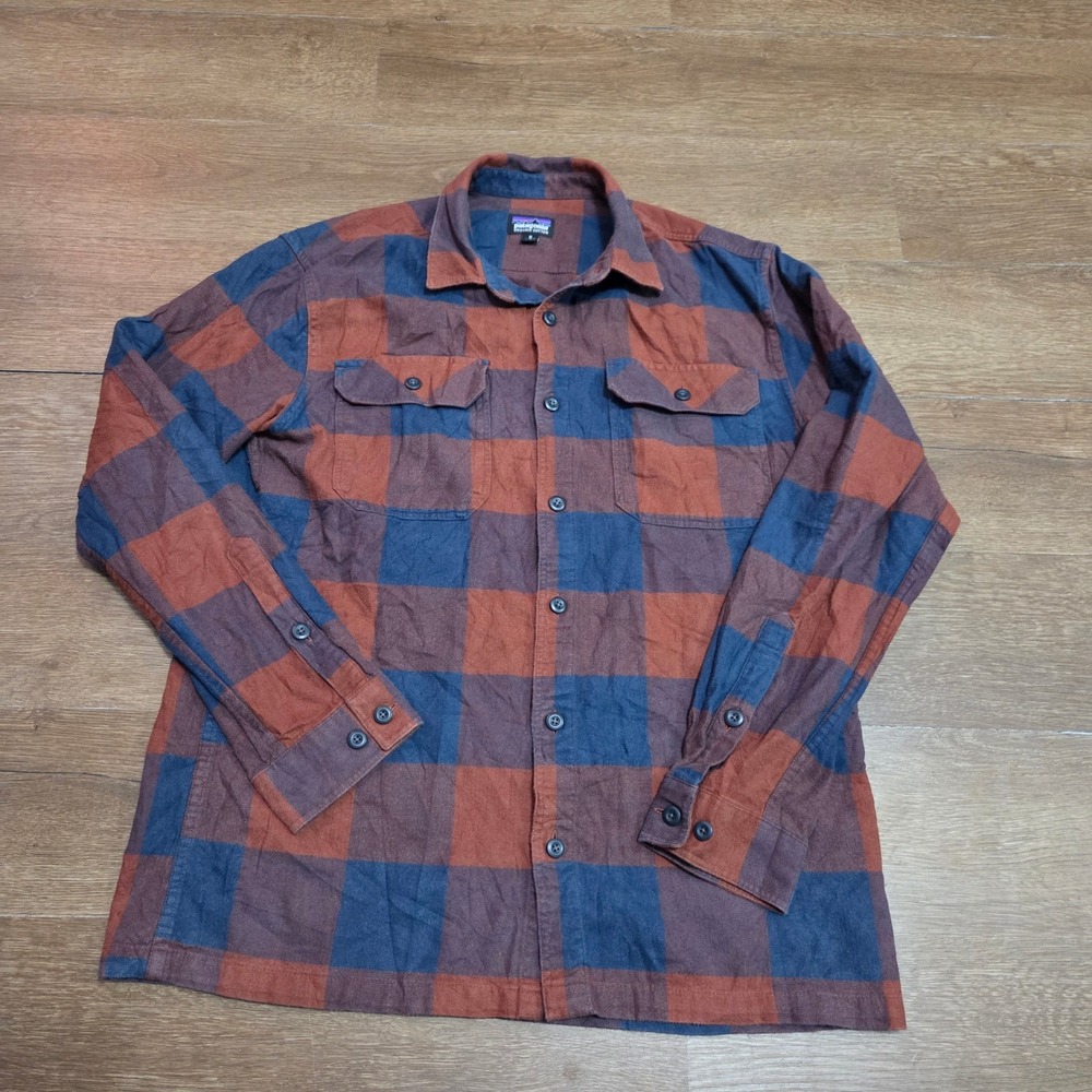 Patagonia Mens Long Sleeve Fjord Flannel Shirt Organic Cotton Red Blue 42400 M